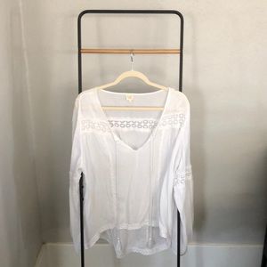 White boho top with lace and front tassel